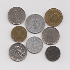 8 Old World Coins Job Lot - Including 1886 Silver Swiss 1 Franc & WWI Era German