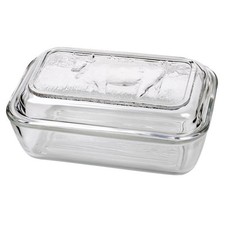 Glass Cow Embossed Butter Dish Clear Thick Glass with Lid Luminarc 17 x 11 x 6cm