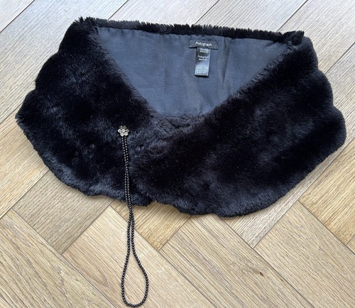 Black faux fur stole scarf - black,
