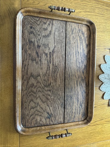 Vintage wooden tray with brass - tray,