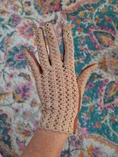 Vintage Brown Leather Crochet Front Ladies Driving Gloves