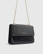 River Island Womens Shoulder Bag Black Monogram Pocket Popper Gold Branding