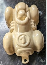 Vintage Racing Car Jelly Mould 1 litre Hand Plastic Cream Coloured with Hook