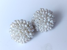 Retro Vintage Freshwater Seed Pearl Clip On Earrings cluster Style