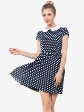 Navy Blue & White Polka Dot Dress Peter Pan Collar Louche Joy Size 12