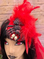 Stunning Gothic Black Red Spider Fascinator Veil Skulls Feathers (34)