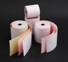 3 Ply 76mm Kitchen Printer Paper Rolls White/Pink/Yellow - Box of 20 Rolls