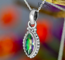 925 Sterling Silver Mystic Fire Topaz Natural Gemstone Necklace Gift Boxed