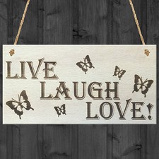 Live Laugh Love Wooden Hanging Plaque Friends Gift Shabby Chic Friendship Sign