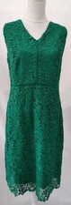 M&Co Ladies Dress Size 16 Green Lined V Front Back Sleeveless Lace Effect Zip