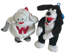 Vintage Woolworths Dog Sheep Keyrings Soft Toy Bag Clip Fob Wooly Worth 4" 90s