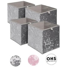 OHS Crushed Velvet Storage Boxes Cube Set Square Foldable Folding Toys Clothes
