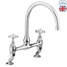 Milton Kitchen Tap Bridge Cross Head Traditional Brass Deck Sink Mixer Chrome