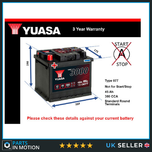 Car battery ybx3077 yuasa 077 - ybx3077,