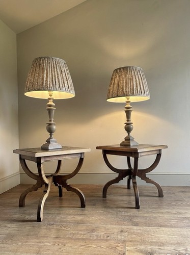 Pair oak side tables - of, with