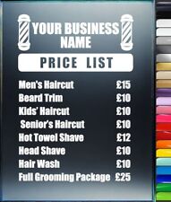 Barber Shop Personalised Price List Sticker Sign Vinyl Window Wall Decal