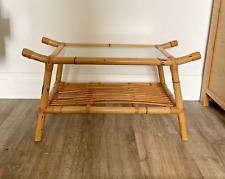 Vintage Coffee Side Table Bamboo Cane Glass Top 1950s 60s Pagoda Oriental Style