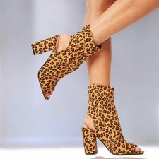 Womens Leopard Print Peep Toe