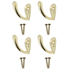 4x Brass Robe Hooks – Single Coat Hat Door Wall Hangers with Screws