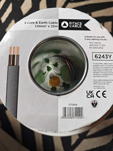 Core 1mm earth cable 25m - 3-core,