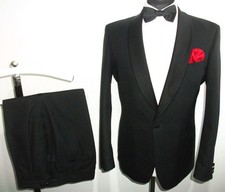 M&S TUXEDO EVENING Dinner Wedding SUIT Jacket Trousers 38 WOOL CRUISE W 32 L 27