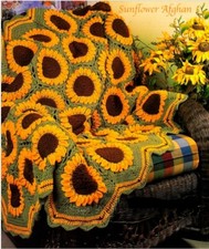 Vintage Sunflower afghan bedspread blanket CROCHET PATTERN COPY QUEEN