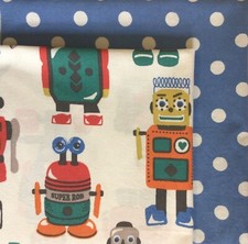 Used Bundle 2 FQ 50cm Square Cath Kidston Vintage Robots &Spot Blue Light Cotton