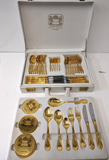 Vintage Solingen Royal Collection Cutlery Set Gold Plated Serving Cutlery Cased