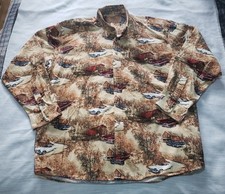 Mens CLEARWATER Outfitters Long Slv Button Shirt Vintage Cars Rustic Barns, XL
