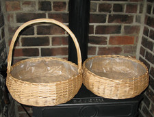 2 Huge Large Round Rustic Fireside Log Storage Display Baskets Handle Wooden Sty