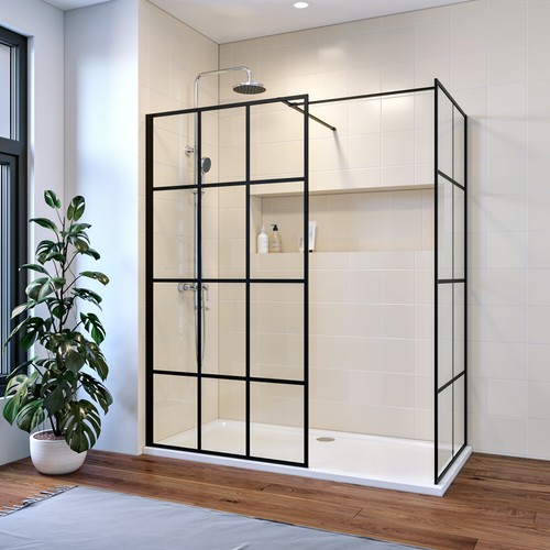 Black grid walk shower - grid,