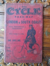 Antique Cycling Road Map of London & South Coast - Portsmouth to Folkestone