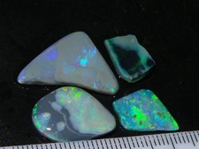 4 Lightning Ridge Seam Opal Rubs/Rough 12cts Blue/Green Fires/Crystal/Grey NR Au
