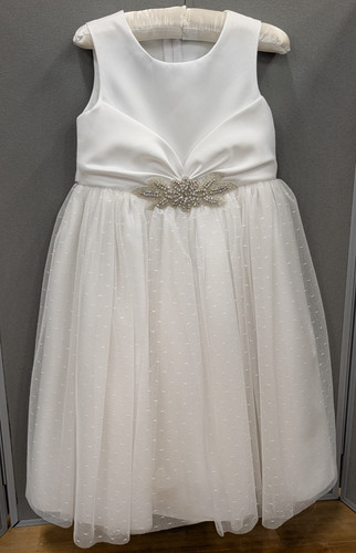 Girls white satin tulle beaded - girls,