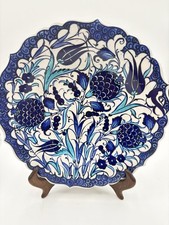 Iznik Design 10'' Turkish Ceramic Plate Tulip Wall Hanging-Turkish Blue & White