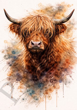 Highland Cow Watercolour Metal