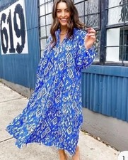 Zara Oversized Summer Flounce Midi/Maxi Blue Dress Size-XS 8/10/12 New Abstract