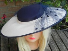 Stunning Navy and cream Fascinator - Wide brim