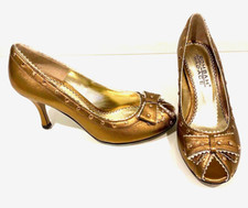 Vintage bronze/gold leather peep-toe shoes never worn brand Rombah Wallace
