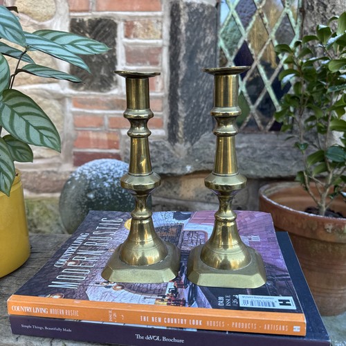 Vintage pair brass candle - pair, of