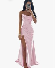 Women's Satin Bridesmaid Dresses Strapless  Long Pleated Mermaid Dress 4