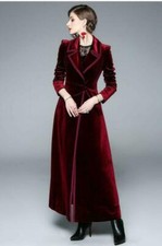 Ladies Vintage Velvet Long Parka A Line Coat Elegant Maxi Jacket Casual