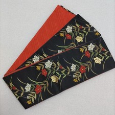 Black & Red Floral Half-Width Obi, Waist Sash, 15cm x 350cm