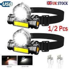 1/2X Super Bright Waterproof Headlamp Head Torch Headlight LED COB Rechargeable