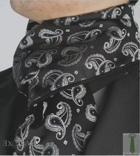 New Mens Double Side Scarf Silk Wool Blend Black with Silver Paisley Design