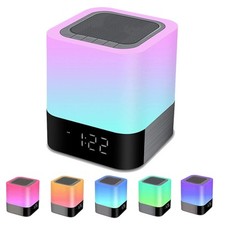 Bedside Lamp with Alarm Clock Bluetooth Speaker, Night Light Bedroom Decor RGB