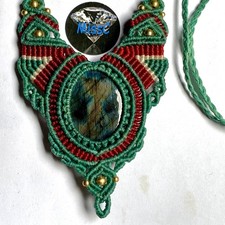 LABRADORITE UNIQUE MACRAME ORNATE NECKLACE, BEAUTIFULLY HAND CRAFTED IN INDIA