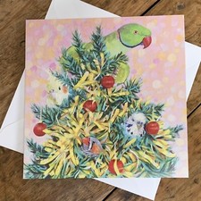 Parrots Christmas tree card