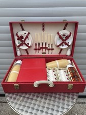 Brexton 6 Person Picnic Hamper Set in Hard Case Vintage 50s 60s Red Roses Design