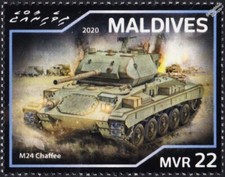 WWII M24 CHAFFEE US Army Light Tank Stamp (2020 Maldives)